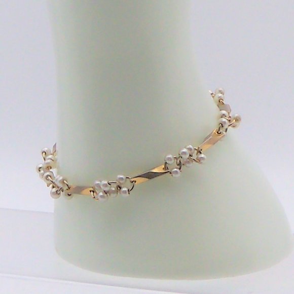 Small Pearls Gold Tone 3 Strand Necklaces and Bracelet Set - Picture 7 of 16